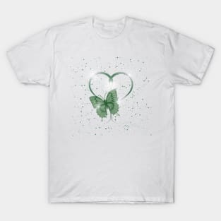 Pretty Green Fluttering Winged Butterfly Insect & Heart T-Shirt